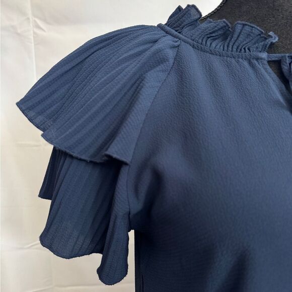 DKNY Ruffle Pleated Blouse Navy - Picture 5 of 9